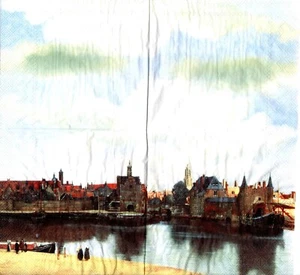Serviettes en papier peinture Vermeer vue de Delft. Napkins Vermeer painting - Imagen 1 de 2
