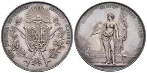 Switzerland Geneva 1851 Unc Shooting Some City View Medal Silver Swiss Unc Rare - Picture 1 of 16