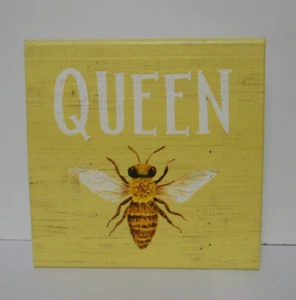 Sincere Surroundings Queen Bee Wood Block Plaque Sign Free-Standing 5.25"x5.25" - Picture 1 of 4