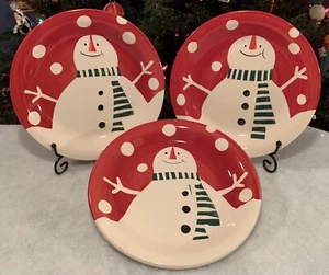 Lot Of 3 Gibson SNOWTIME RED 7.75” Salad Plates: Christmas • Winter • Snowman - Picture 1 of 7