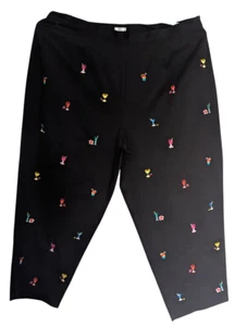 Draper's Damon's Black 24 W Cotton Blend Stretch Pants Cute Cocktails Embroidery - Picture 1 of 7