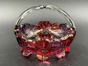 Westmoreland Stained Glass Basket Mid Century Pansy Dogwood Ruby Vintage - Picture 1 of 6