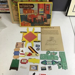 50s Built Rite Doll House Set #76 Dining Room Set Warren Paper Co. Boxed Parts - Picture 1 of 14