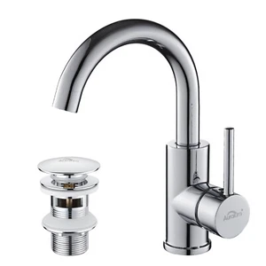 360° Drehbar Waschtischarmatur Bad Wasserhahn Badarmatur mit Pop Up Ablaufventil - Bild 1 von 11
