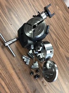 4" TILTING ROTARY TABLE W. 4” 3 Jaw Chuck Centering Adapter TSK-100in, 0403RT - Picture 1 of 5