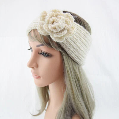 Invierno Mujeres Tejido Crochet Flor Diadema Diadema Diadema Calentador de Oreja Turbante Foto 1 de 4