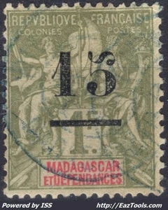 MADAGASCAR TYPE GROUPE 15 SUR 1FR OLIVE N° 50 AVEC OBLITERATION A VOIR - Picture 1 of 2