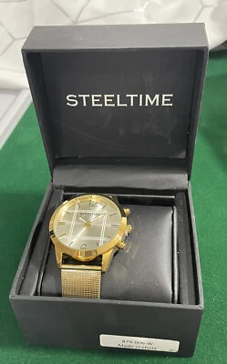  Reloj pulsera Steeltime de acero inoxidable tono dorado para hombre  Foto 1 de 4