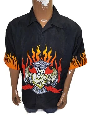 City Impact Mens Shirt Black Flames Heart Wings Large - Image 1 of 4