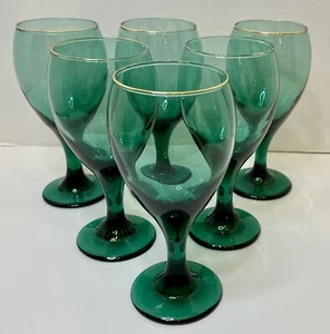 Juego de 6 bordes dorados vaso de agua de vino verde Libbey Juniper - Imagen 1 de 11