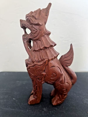 Vtg 7 1/2" Hand Carved Wood Balinese Chinese Tai Foo Dog Lion Dragon Guardian - Image 1 of 4