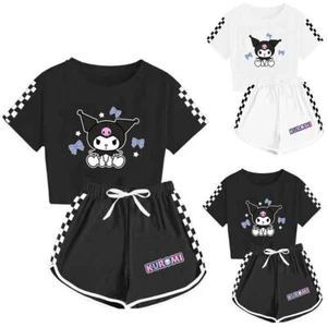 Kids Girls Cartoon Kuromi Print Short Sleeve T-Shirt Shorts Pajama Set Lounge⊰К - Picture 1 of 7