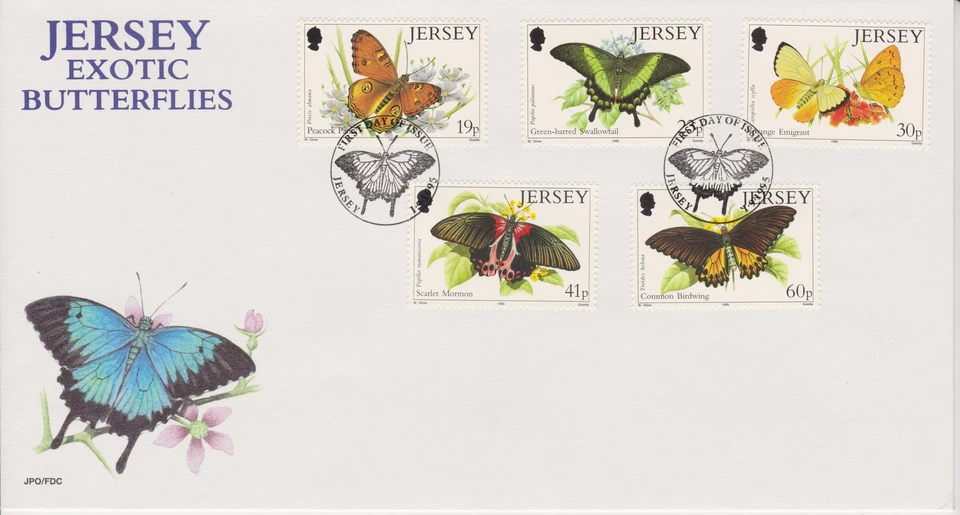 Unaddressed Jersey FDC First Day Cover 1995 Exotic Butterflies Set - Image 1 of 1