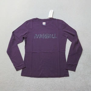 Merrell T-Shirt Top Womens Medium Purple Long Sleeve Spell Out Outdoors Crew NWT - Picture 1 of 7