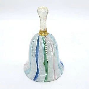 Murano White Lattice Filigree  And Multi Colored Ribbons Handblown Glass Bell - Picture 1 of 10