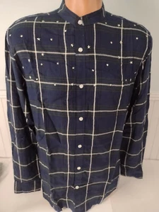 NC Intl Concepts Mens Shirt Size Medium Band Collar Star Studded Windowpane - Picture 1 of 6