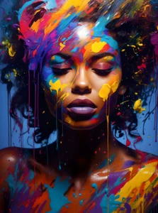 Abstract Colorful Black Girl Woman Painting Wall Art Picture Printed on Canvas - Picture 1 of 8