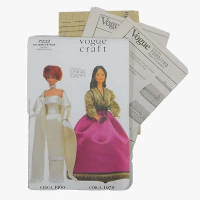 Vogue 7222 Fashion Doll Dresses Pattern 11.5" Doll Uncut Linda Carr Wrap Gloves - Image 1 of 4