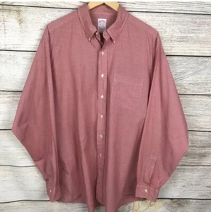 Brooks Brothers camicia elegante uomo taglia 17-36 rossa micro quadri colletto 100% cotone - Foto 1 di 6
