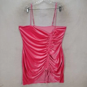 Unbranded Women Dress Pink Velvet Ruched Sexy Asymmetric Neck Mini Plus Size 2XL - Picture 1 of 22