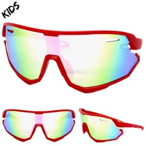 Kids Boys Girls Sports Baseball Cycling Retro Wrap Shield SUN GLASSES Ages 6-12 - Picture 1 of 6
