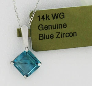 GENUINE 2.26 Cts BLUE ZIRCON PENDANT 14k WHITE GOLD - Free Certificate Appraisal - Picture 1 of 4