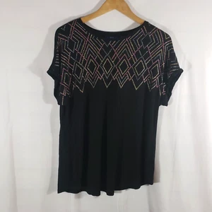 Apt 9 Women's Top Size L Black Gold Pink Silver Embellished Short Sleeve Blouse - Picture 1 of 8