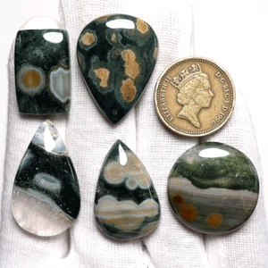 Lote de 5 piedras preciosas cabujón cabujón de alta calidad jaspe océano octava vena natural 24 mm-33,8 mm - Imagen 1 de 10