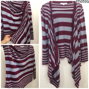 FOREVER 21 XXI Juniors S Stripe Red Gray Open Front Flowy Sweater Cardigan NWOT - Picture 1 of 15