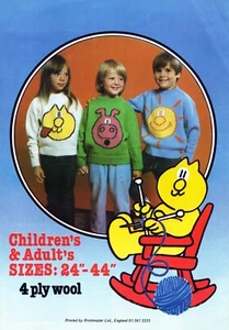 ~ Vintage 1984 Intarsien Strickanleitung für drei Henry's Katzenmotiv Pullover ~ - Bild 1 von 1