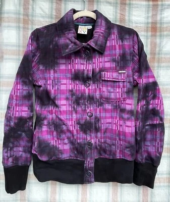 Roxy Size XL Girl’s Purple/Black Print Snap front Long Sleeve Coat - Imagem 1 de 2