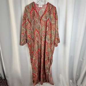 Vintage Mary McFadden V-Ausschnitt rot Paisley Kaftan Hauskleid One Size - Bild 1 von 6