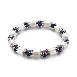 2pz Bracciali Acrilico Ematite Perline Polso Catena Bracciali per Uomo Donna - Foto 1 di 11