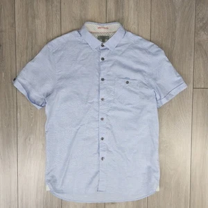 Ted Baker Gr. 4 Fit L Blau Leinenmischung Kurzarm Hemd mit Knopfleiste Slim Fit - Bild 1 von 8