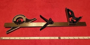 LS STARRETT 3 PIEZAS 18" COMBINACIÓN TRANSPORTADOR CUADRADO BUSCADOR CENTRAL DE COLECCIÓN EE. UU. 🇺🇸  - Imagen 1 de 24