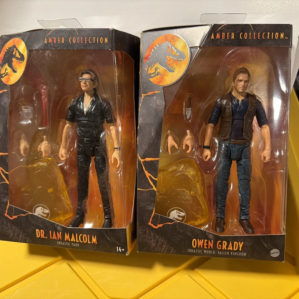 Lote de figuras Mattel Jurassic World Amber Collection 6" Ian Malcolm & Owen Grady Foto 1 de 4