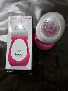 Joovy Boob Diamond Glass Baby Bottle 5oz/150ml 0M+ Single Hole Nipple (Pink) - Picture 1 of 2