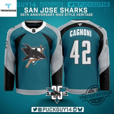 Personalized San Jose Sharks 35h Anniversary Season Hockey Shirt Heritage Unisex - Image 1 of 4
