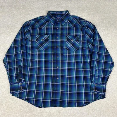 Pendleton Shirt Mens 2XL Blue Green Plaid Frontier Pearl Snap Western Casual - Image 1 of 4