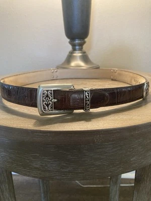 De colección.  Cinturón de cuero marrón Brighton años 90 con hebilla plateada y detalles de cinturón M 24309 Foto 1 de 4