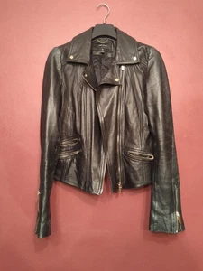 Karen Millen Black Lamb Leather Black Jacket Size 10UK - Picture 1 of 12