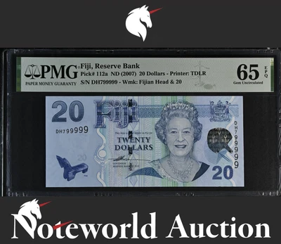 Fiji 20 Dollars ND (2007) P 112a Almost SOLID No. 799999 UNC PMG 65 EPQ - Image 1 of 4
