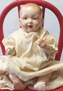Antica bambola 13" vintage tedesca composizione bisque occhi dipinti rossi tra le dita dei piedi - Foto 1 di 14