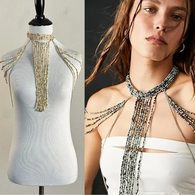 Free People Bohemian Beaded Festival Baez Body Chain Mustard Paprika Statement - Image 1 of 4