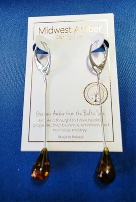 Midwest Amber Sterling Silver Genuine AMBER Drop Earrings From The Baltic Sea - Image 1 of 2