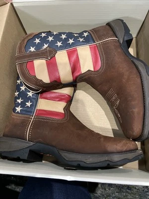 BOTAS DE TRABALHO LADY REBEL WORK™ BY DURANGO® BIQUEIRA DE AÇO BANDEIRA PATRIÓTICA DRD0234 11M - Imagem 1 de 4