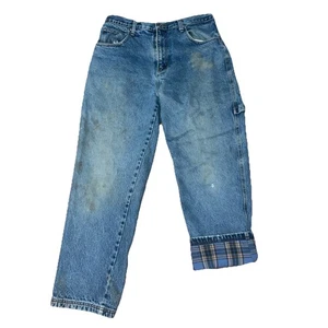 Y2K Moose Creek Mens Size 38x32 Carpenter Jeans Distressed Denim Flannel Lined - Picture 1 of 6