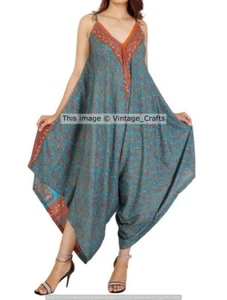 5 Pc of Indian Vintage indian Silk Pre-Used Recycled Sari Dress Hippie Jumpsuits - Picture 1 of 7