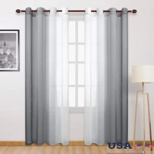 Ombre Sheer Curtains Grommet Top Window Panels Living Room Bedroom Decor New - Picture 1 of 10