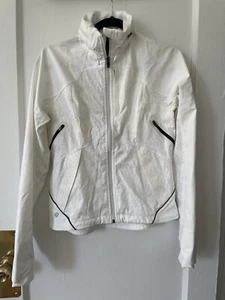 Abrigo Chaqueta de Lluvia Impermeable Logo Lululemon Bolsillos con Cremallera Talla 6 Blanco - Imagen 1 de 10